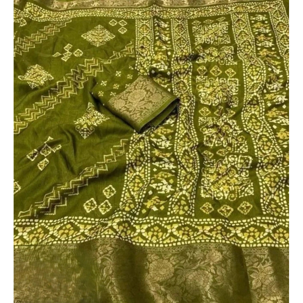 Generic Women's Cotton Silk Printed Saree With Unstitched Blouse 5.5Mtr (Green)