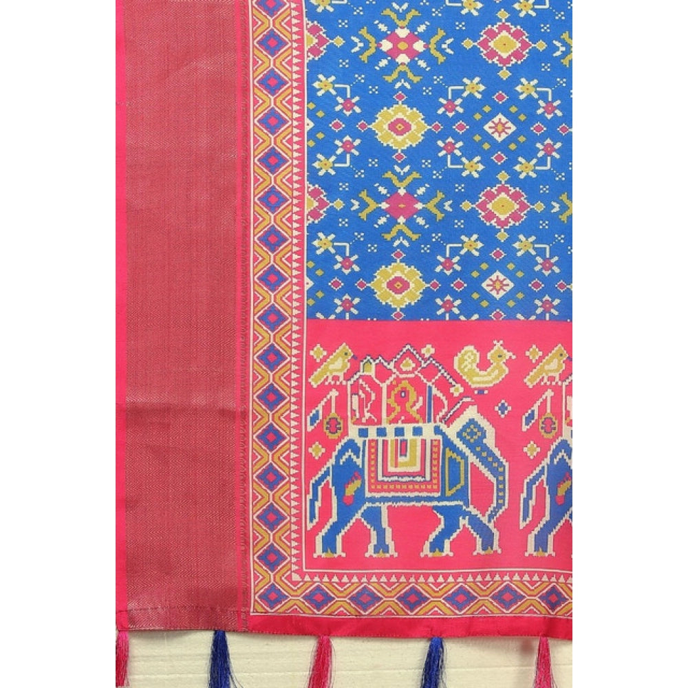 Generic Women's Cotton Silk Printed Saree With Unstitched Blouse 5.5Mtr (Blue)