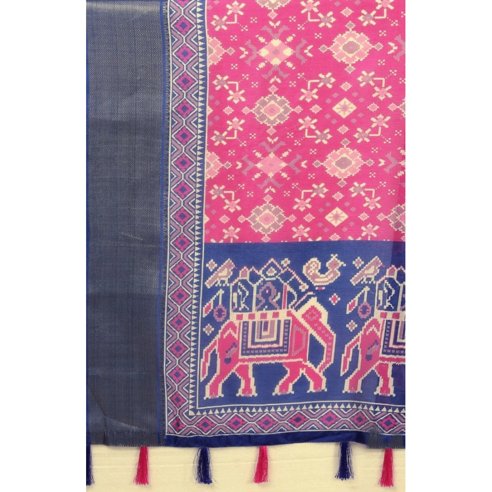 Generic Women's Cotton Silk Printed Saree With Unstitched Blouse 5.5Mtr (Pink)