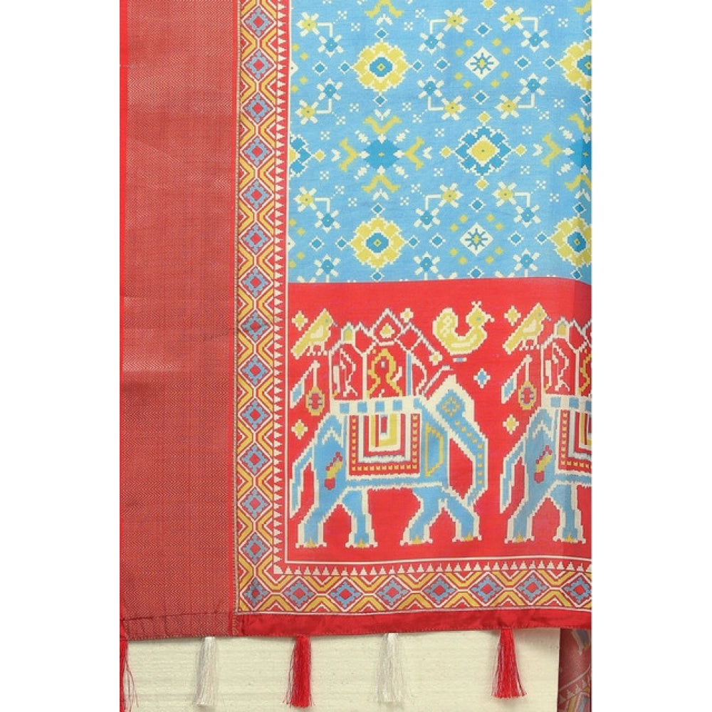 Generic Women's Cotton Silk Printed Saree With Unstitched Blouse 5.5Mtr (Rama)