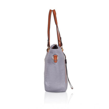 Generic Women's Faux Leather Textured Tote Bag (Grey)