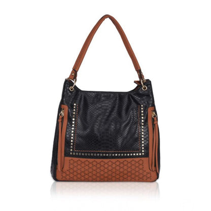 Generic Women's Faux Leather Textured Tote Bag (Black)