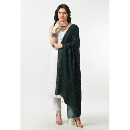 Generic Women's Chanderi Self Design Dupatta (Green, Length: Free Size)