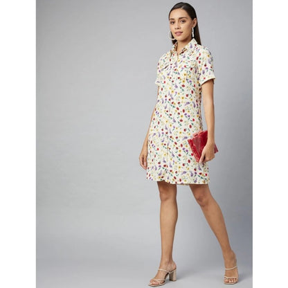 Generic Women's Polyester Floral Short Sleeve Above Knee Dress (Multicolor)