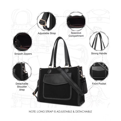 Generic Women's Canvas Medium Top handle Satchel Zipper Handbag (Black)