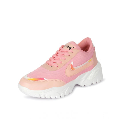 Generic Women's Casual Mesh Printed Lace-Ups Shoes (Pink)