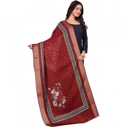 Generic Women's chanderi silk  Printed Dupatta (Maroon, Length: 2 Mtr)