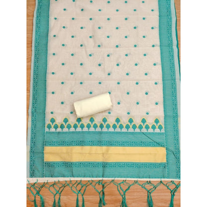 Generic Women's Banarasi Silk Printed Unstitched Salwar Suit Material With Dupatta (Teal, 3Mtrs)