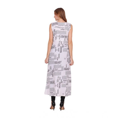 Generic Women's Casual Crepe Sleeveless Slit Dress (White)