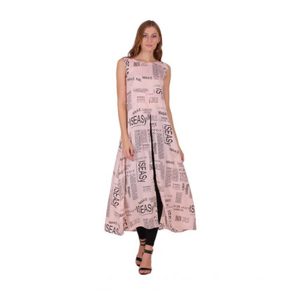 Generic Women's Casual Crepe Sleeveless Slit Dress (Light Pink)