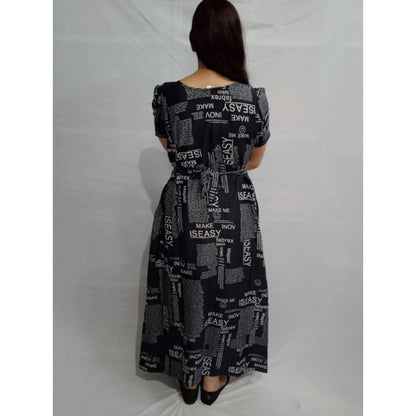 Generic Women's Casual Crepe Half Sleeves Dress (Black)