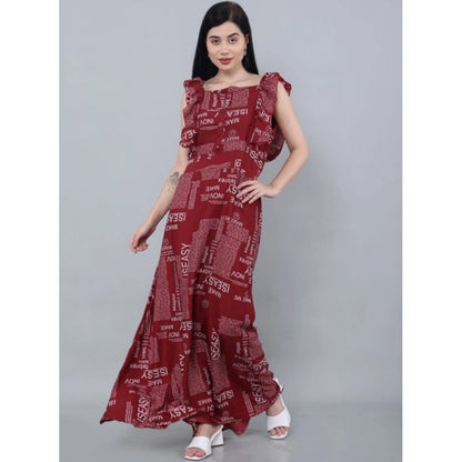 Generic Women's Casual Crepe Sleeveless Dress (Maroon)