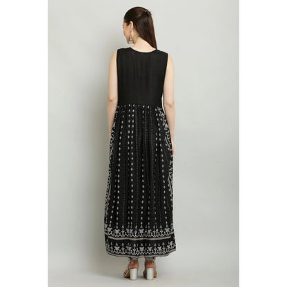 Generic Women's Casual Rayon Sleeveless Kurti (Black)