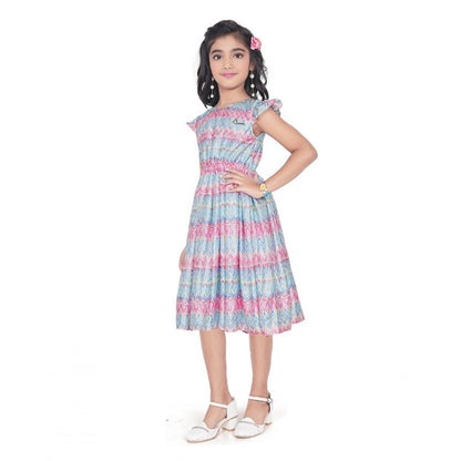 Generic Girl's Lycra Printed Sleeve Less Round Neck Dress (Multicolor)