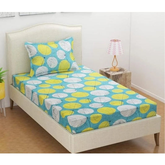 Generic Microfiber Floral Printed Single Bedsheet with 1 Pillow Cover (Green)
