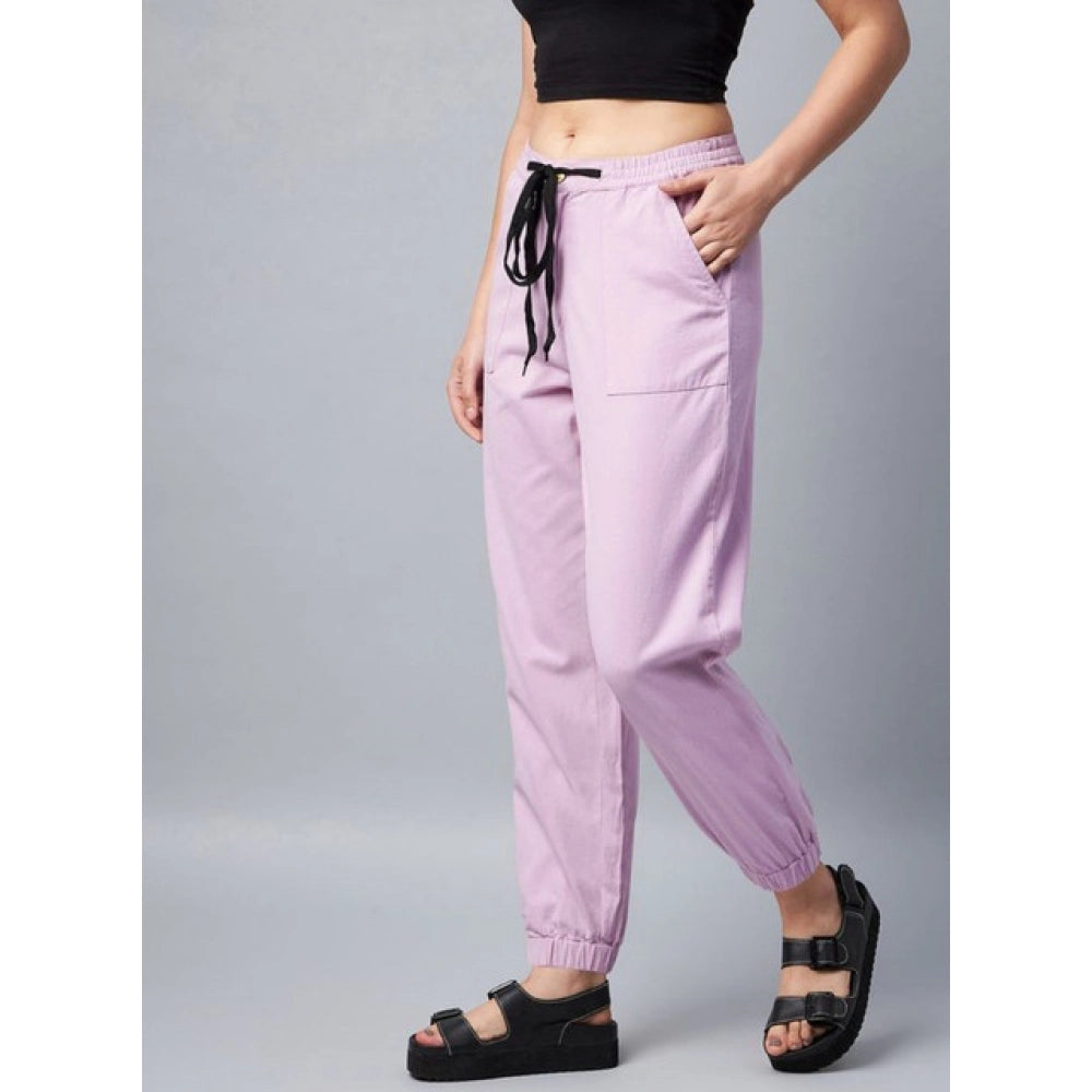 Generic Women's Coton Twill Solid Elasticated Trousers (Lavender)