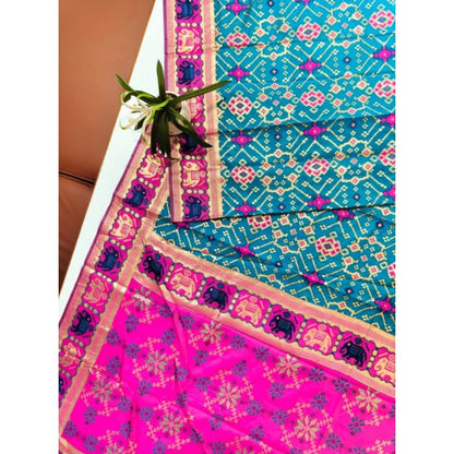 Generic Women's Patola Silk Meena And Zari Woven Saree With Unstitched Blouse 5.5Mtr (Blue)