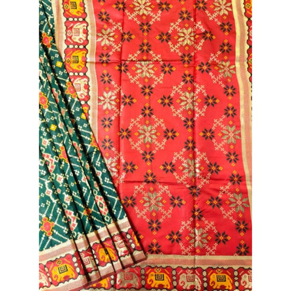 Generic Women's Patola Silk Meena And Zari Woven Saree With Unstitched Blouse 5.5Mtr (Green)