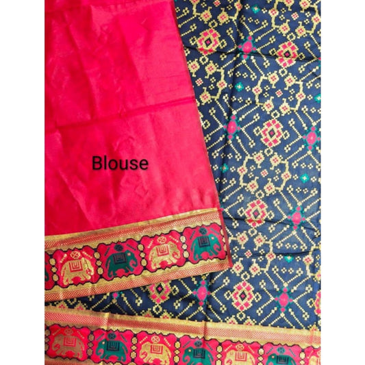 Generic Women's Patola Silk Meena And Zari Woven Saree With Unstitched Blouse 5.5Mtr (Navy)
