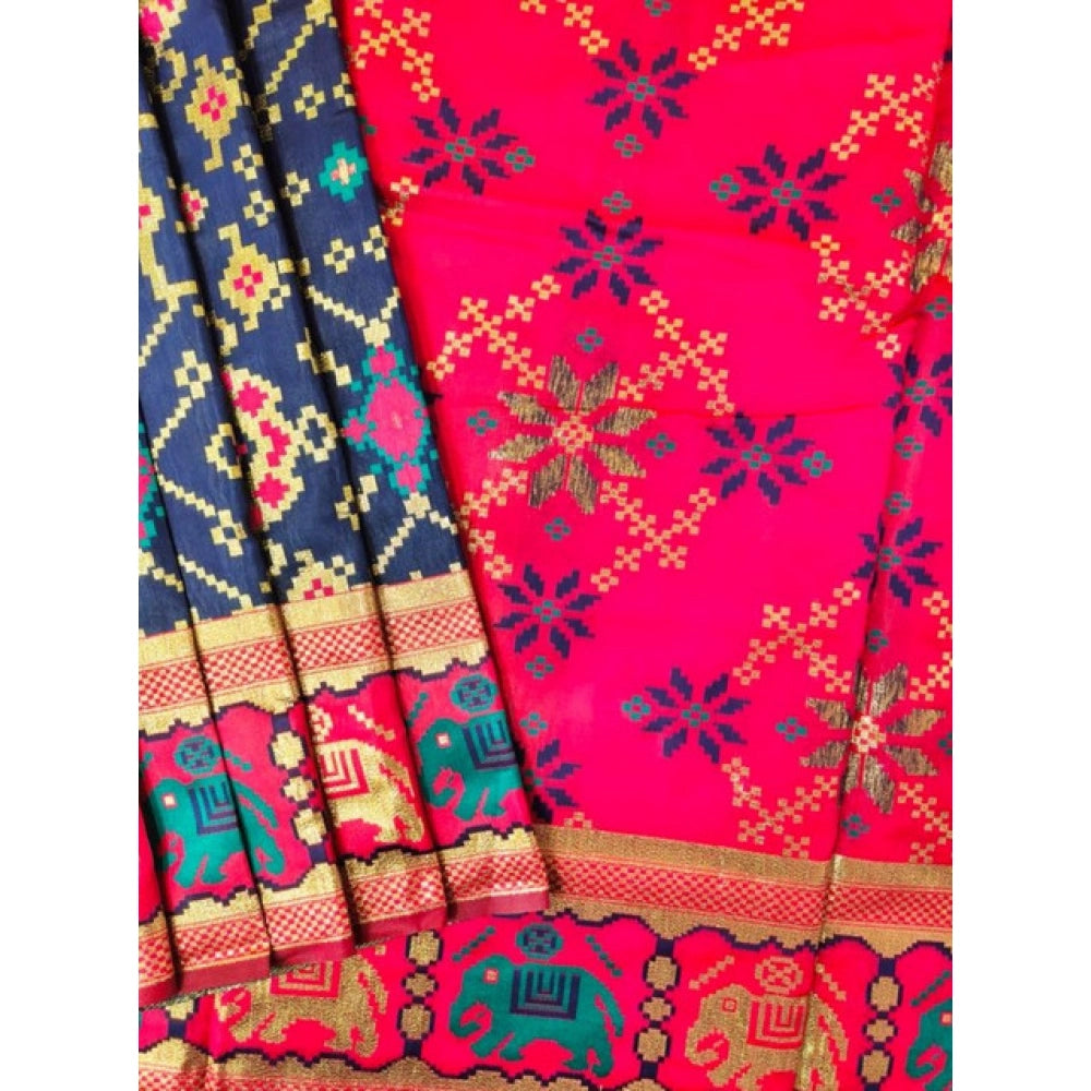 Generic Women's Patola Silk Meena And Zari Woven Saree With Unstitched Blouse 5.5Mtr (Green)