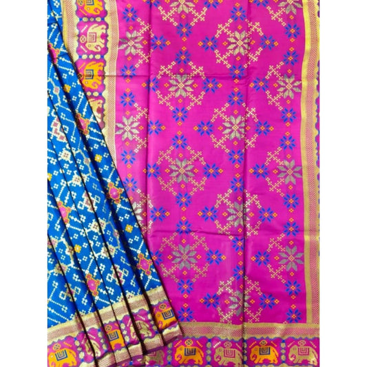 Generic Women's Patola Silk Meena And Zari Woven Saree With Unstitched Blouse 5.5Mtr (Pink)