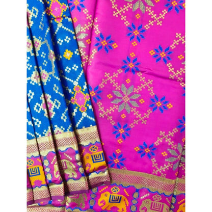 Generic Women's Patola Silk Meena And Zari Woven Saree With Unstitched Blouse 5.5Mtr (Pink)