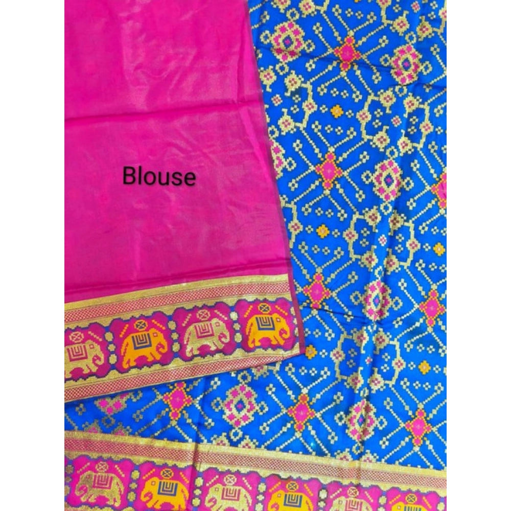 Generic Women's Patola Silk Meena And Zari Woven Saree With Unstitched Blouse 5.5Mtr (Pink)