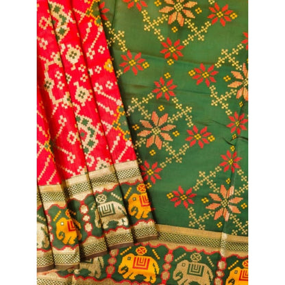 Generic Women's Patola Silk Meena And Zari Woven Saree With Unstitched Blouse 5.5Mtr (Red)