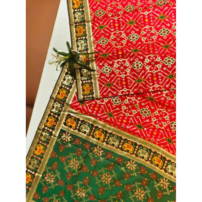 Generic Women's Patola Silk Meena And Zari Woven Saree With Unstitched Blouse 5.5Mtr (Red)