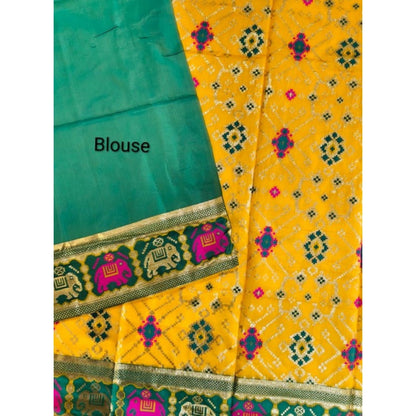 Generic Women's Patola Silk Meena And Zari Woven Saree With Unstitched Blouse 5.5Mtr (Yellow)