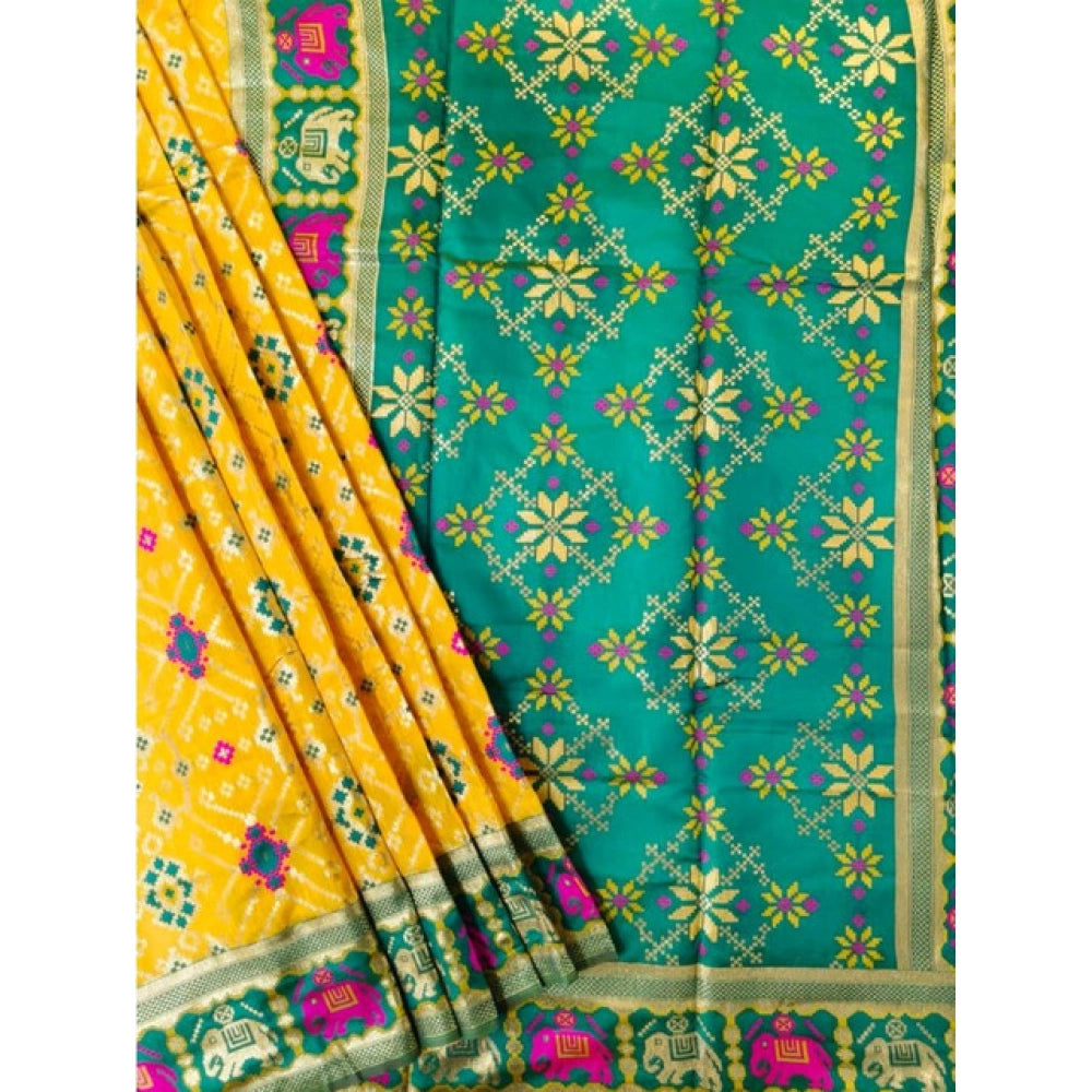 Generic Women's Patola Silk Meena And Zari Woven Saree With Unstitched Blouse 5.5Mtr (Yellow)