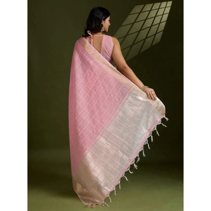 Generic Women's Tissue Checks_With_Buttis Saree With Unstitched Blouse 5.5Mtr (Light_Pink)