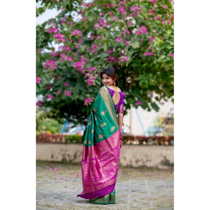 Generic Women's Katan_Silk Zari_Weaving Saree With Unstitched Blouse 5.5Mtr (Dark_Green)