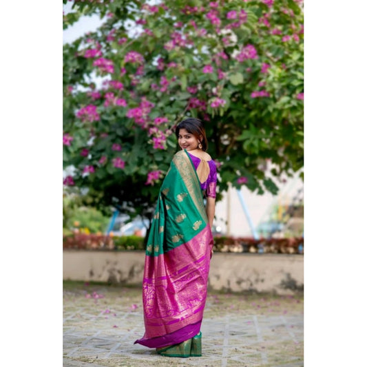 Generic Women's Katan_Silk Zari_Weaving Saree With Unstitched Blouse 5.5Mtr (Dark_Green)