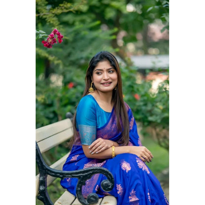 Generic Women's Katan_Silk Zari_Weaving Saree With Unstitched Blouse 5.5Mtr (Royal_Blue)