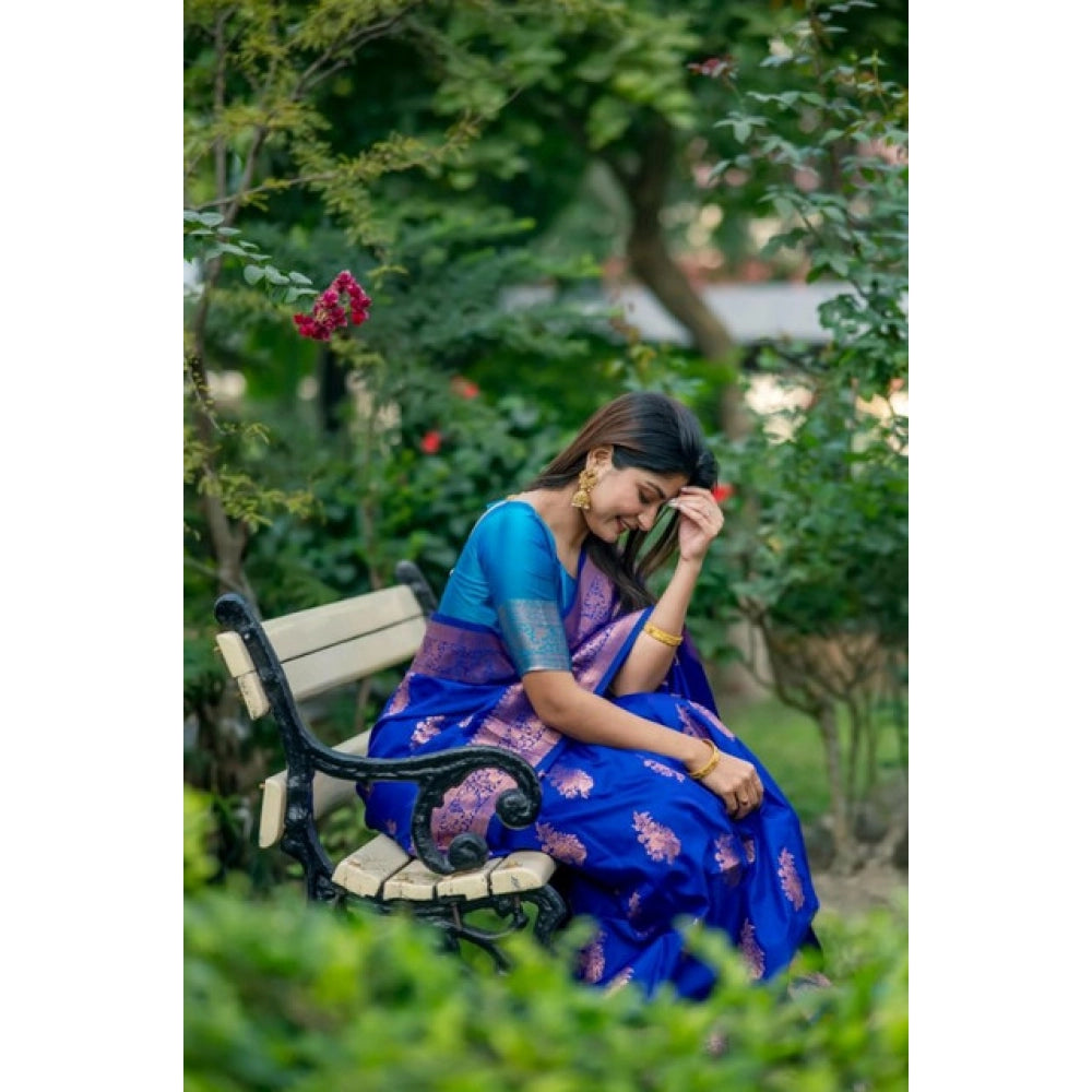 Generic Women's Katan_Silk Zari_Weaving Saree With Unstitched Blouse 5.5Mtr (Royal_Blue)