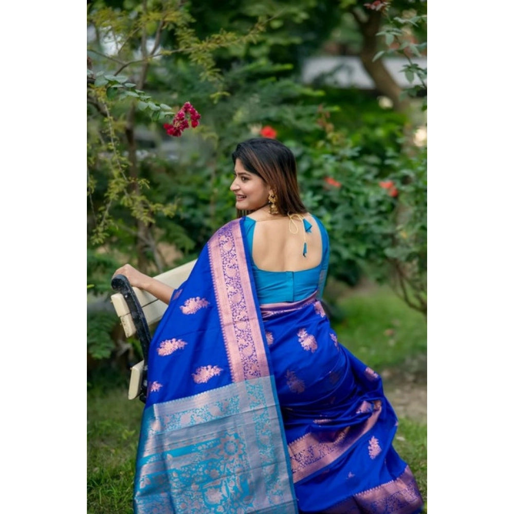 Generic Women's Katan_Silk Zari_Weaving Saree With Unstitched Blouse 5.5Mtr (Royal_Blue)