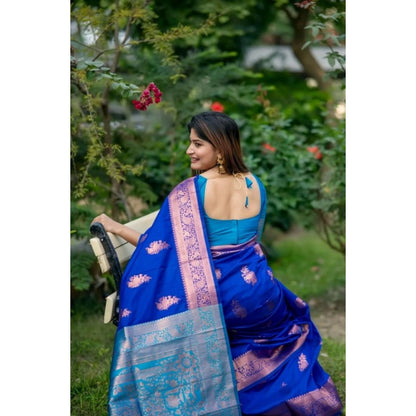 Generic Women's Katan_Silk Zari_Weaving Saree With Unstitched Blouse 5.5Mtr (Royal_Blue)