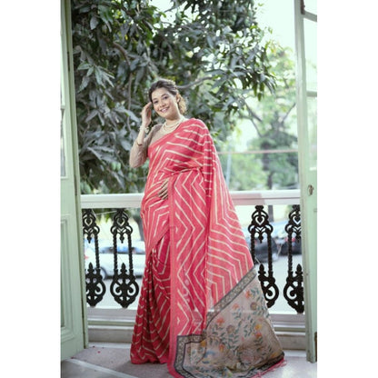 Generic Women's Faux_Tussar_Silk Geometric_Print Saree With Unstitched Blouse 5.5Mtr (Pink)
