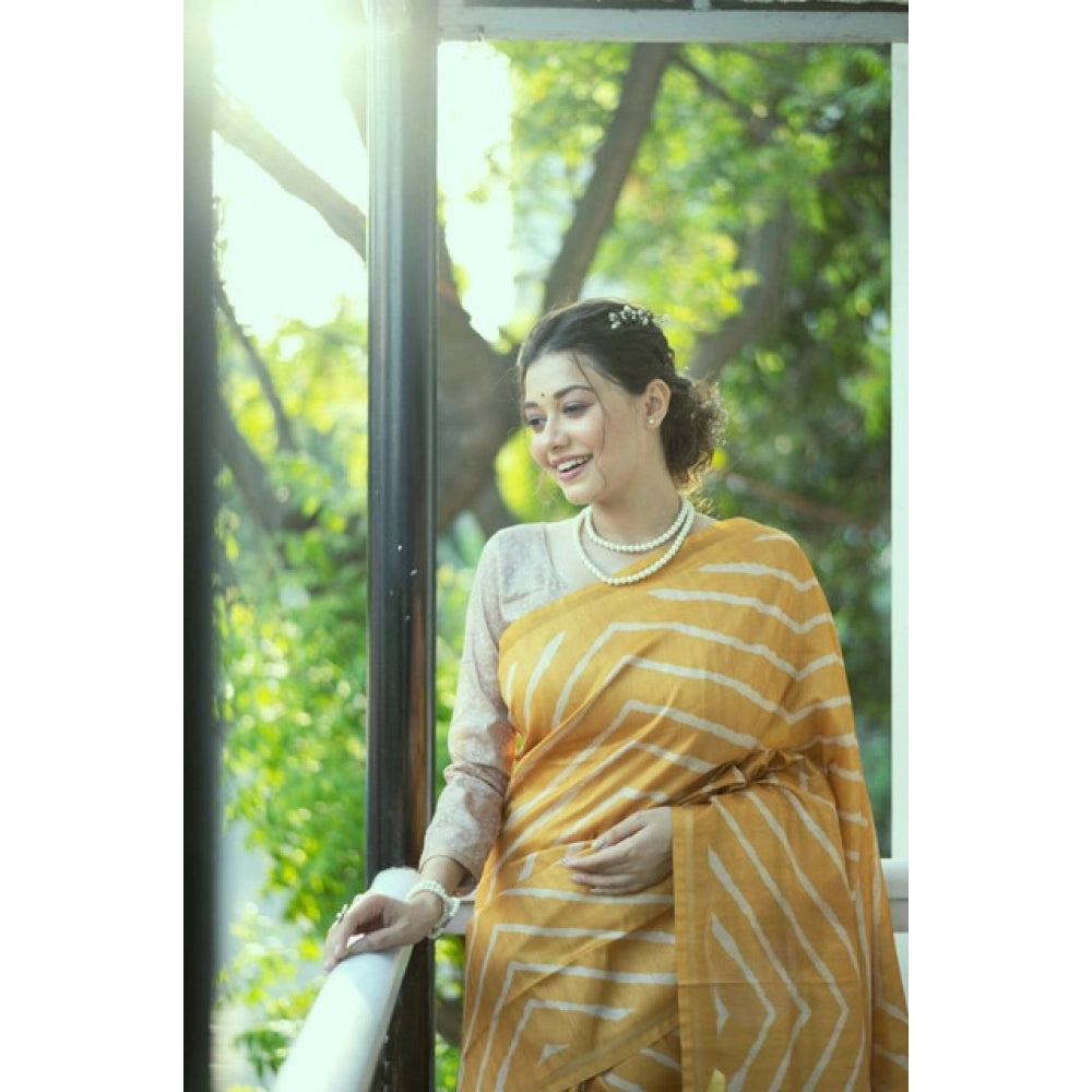 Generic Women's Faux_Tussar_Silk Geometric_Print Saree With Unstitched Blouse 5.5Mtr (Mustard)