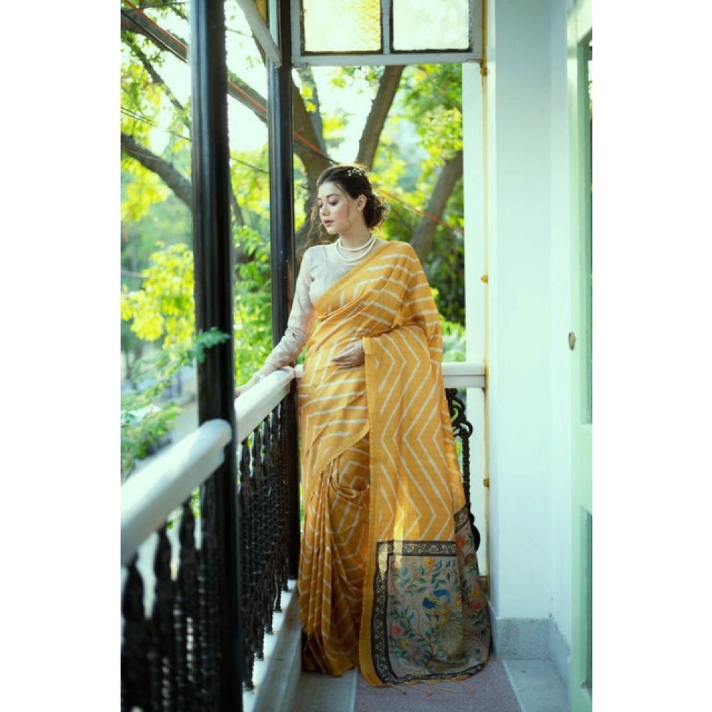 Generic Women's Faux_Tussar_Silk Geometric_Print Saree With Unstitched Blouse 5.5Mtr (Mustard)