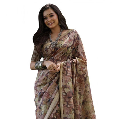 Generic Women's Faux_Tussar_Silk Abstract_Print Saree With Unstitched Blouse 5.5Mtr (Brown)