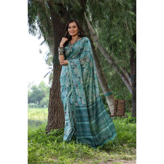 Generic Women's Faux_Tussar_Silk Abstract_Print Saree With Unstitched Blouse 5.5Mtr (Sea_Green)