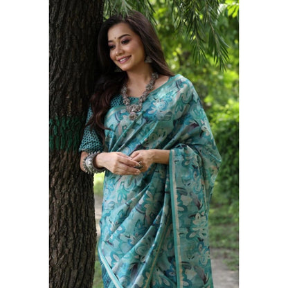 Generic Women's Faux_Tussar_Silk Abstract_Print Saree With Unstitched Blouse 5.5Mtr (Sea_Green)