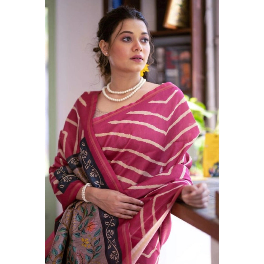 Generic Women's Faux_Tussar_Silk Geometric_Print Saree With Unstitched Blouse 5.5Mtr (Light_Pink)