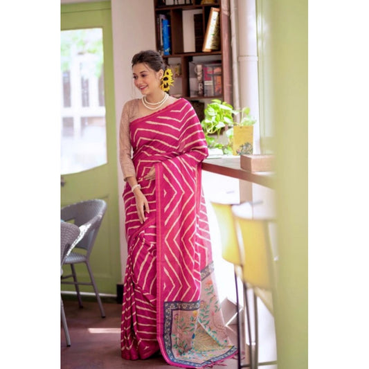 Generic Women's Faux_Tussar_Silk Geometric_Print Saree With Unstitched Blouse 5.5Mtr (Light_Pink)