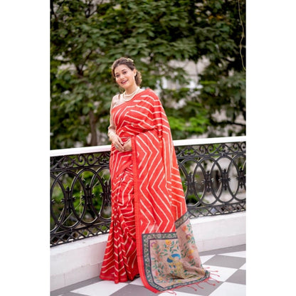 Generic Women's Faux_Tussar_Silk Geometric_Print Saree With Unstitched Blouse 5.5Mtr (Red)