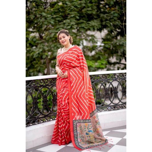 Generic Women's Faux_Tussar_Silk Geometric_Print Saree With Unstitched Blouse 5.5Mtr (Red)