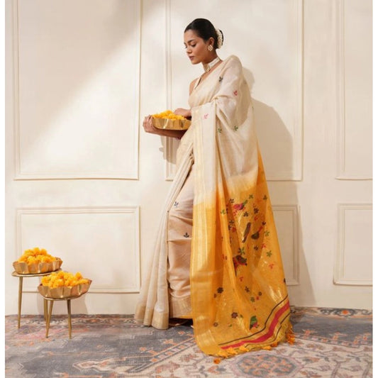 Generic Women's Blended_Cotton Woven_Motifs Saree With Unstitched Blouse 5.5Mtr (Mustard)