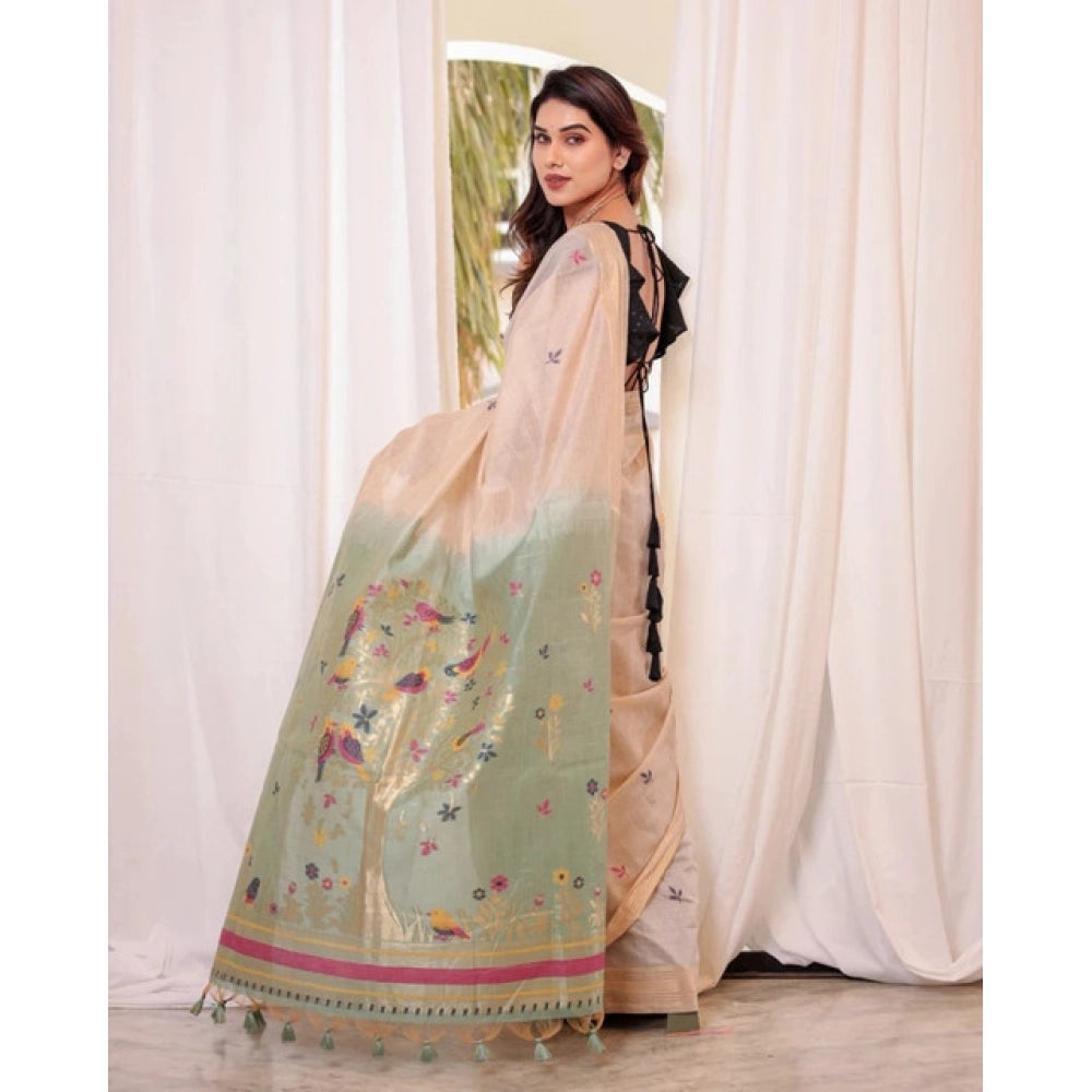Generic Women's Blended_Cotton Woven_Motifs Saree With Unstitched Blouse 5.5Mtr (Rama_Green)